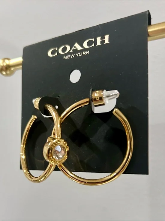 COACH Gold Hoop Earrings with Crystal Accent