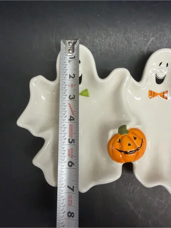 Ceramic Ghost Halloween Serving Dish with Pumpkins