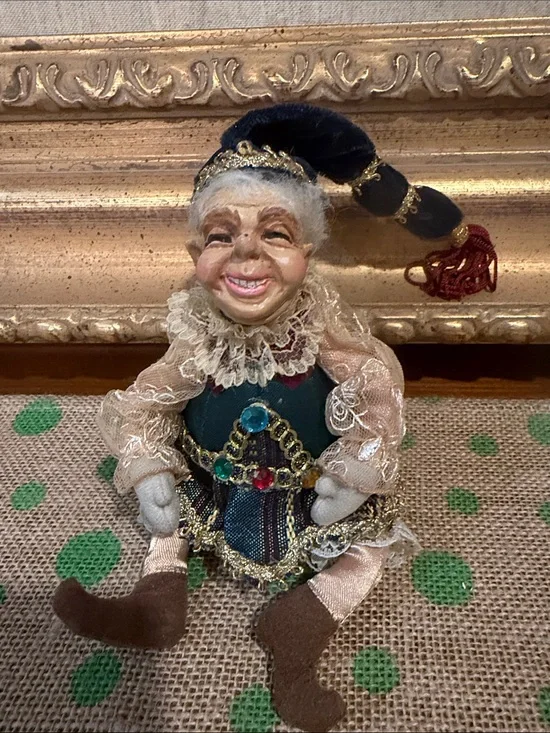Wayne Kleski Handcrafted Festive Elf Figurine in Jewel Tones retired