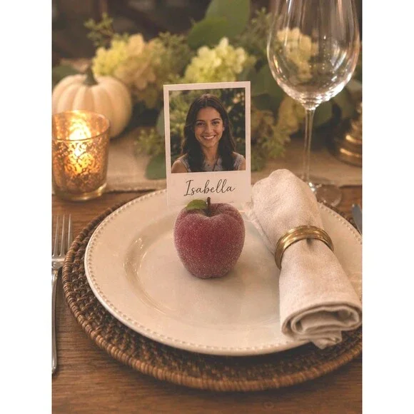 Pier 1 Sugared Fruit Photo Dining Place Card Holders Apple Pear Peach Set of 6