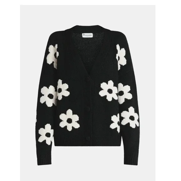 Black Daisy Flower‎ Cardigan Sweater Women's Size xxl
