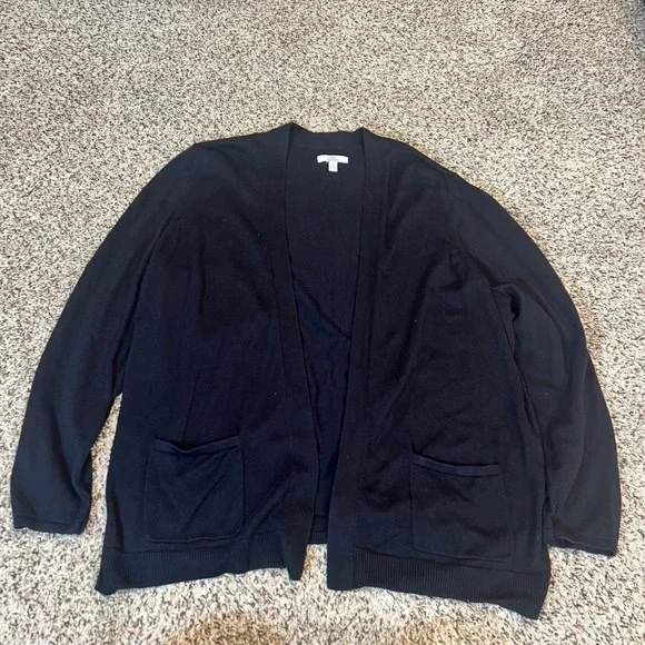 Croft‎ & Barrow Black Knit Cardigan PXL Pockets Long Sleeve Open Front