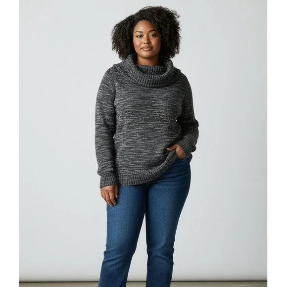 AB Studio Cowl Neck Tunic Sweater Grey/Black Marled XL Minimalist Layering Comfy