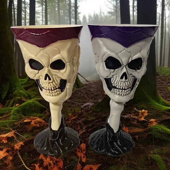 2‎ Easter Unlimited Skull Goblets Skeleton Wine Halloween Bones Cup Glasses Vtg