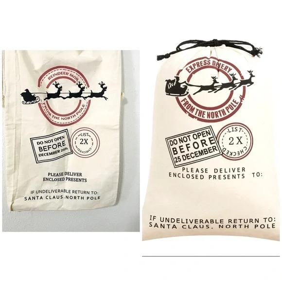 Canvas Santa Sack, 19.7 X 27.6 Inch Large Santa Bags For Gifts Christmas NWOT