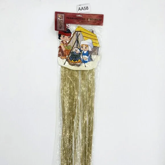 Vintage 1995 Die Cut Thanksgiving Streamer Decoration Pilgrim Girl Native Boy