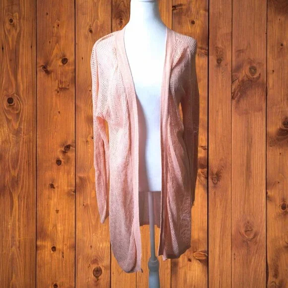 in Cashmere Linen Blend Open Knit Longline Open Front Cardigan Size Large Beachy