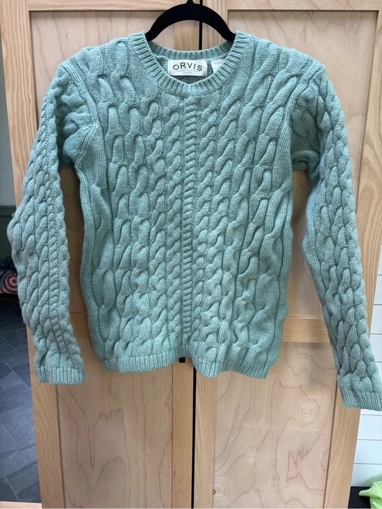 Orvis Women's Cable Knit Sweater - Sage Green 100% Wool