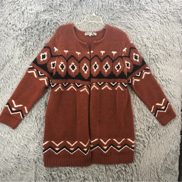 Absolutely Famous Sweater Womens Large Southwestern Aztec Cardigan Soft Brown
