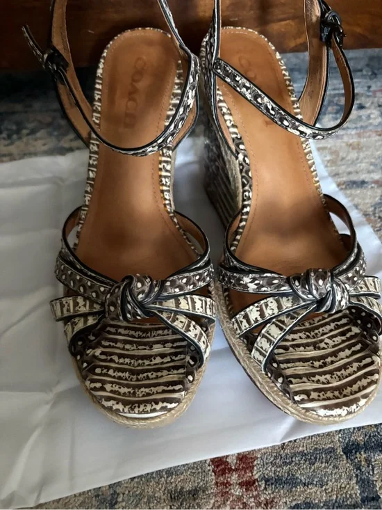 Coach Brown & Cream Patterned Wedge Sandals