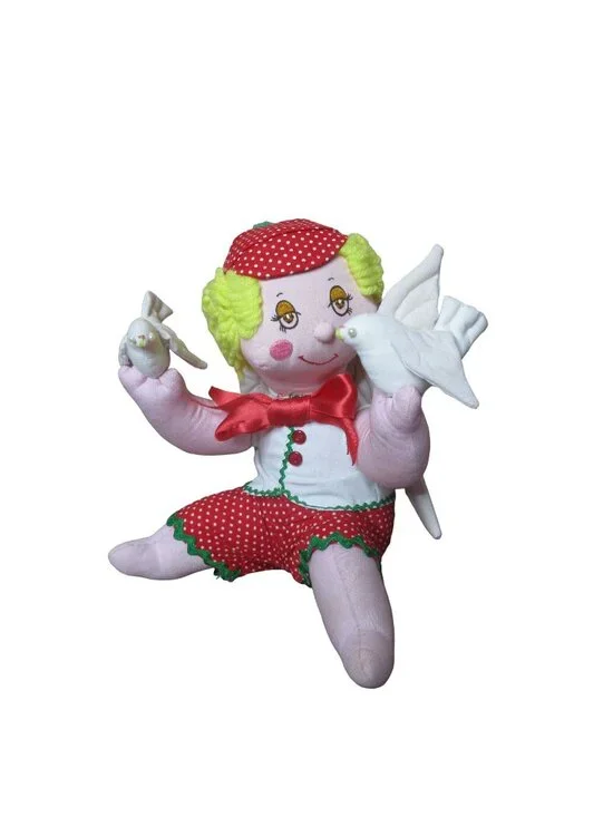 Plush Stuffed Angel holding 2 doves - 9.5