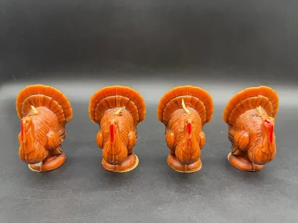 Vintage Gurley Turkey Candles Set of 4 Thanksgiving 3” Figural Fall Decor