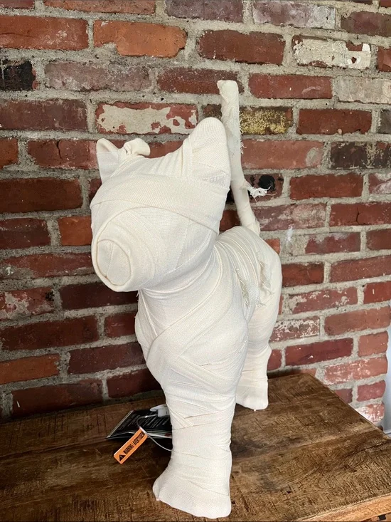 Martha Stewart, mummy cat Handcrafted Fabric-Wrapped Cat Figurine Cream