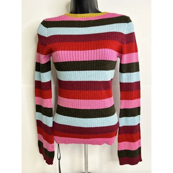 BlankNYC Sweater Womens XS Multicolor‎ Striped Metallic Knit Pullover Top NWT