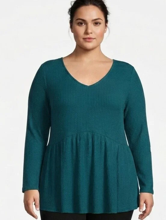 NWT Lane Bryant Waffle Knit Long Sleeve V-Neck Top