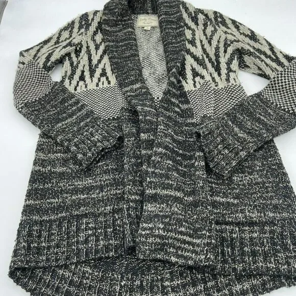 Lucky Brand Women’s small Black/beige Wool Blend Open Cardigan Duster Sweater