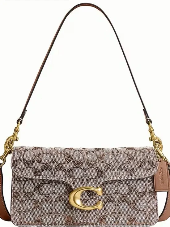 Coach Signature Canvas Shoulder Bag in mushroom with Gold Hardware Tabby 26