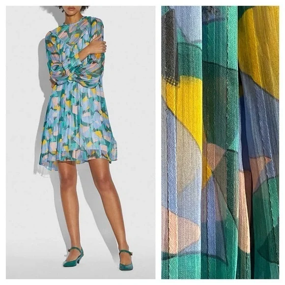 Coach Colorful Bold Geo Yoke Long Sleeve Mini Dress 4
