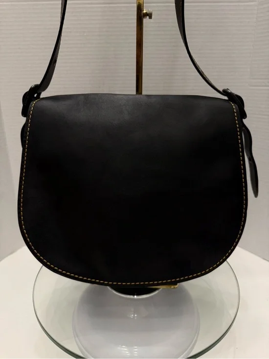 Coach Black Leather Saddle Crossbody with Contrast Stitching
