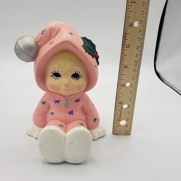 Vintage Handmade Ceramic Snowbaby Sweet Tot Holiday Bundled Up Baby Figure Decor