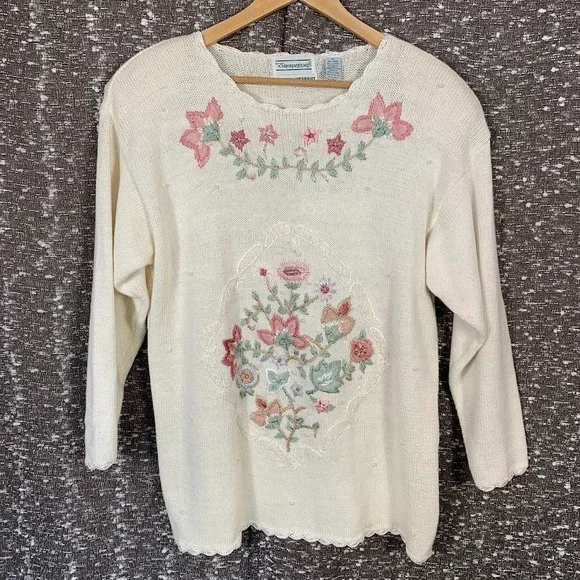 Vintage Shenanigans Knit Floral Pullover‎ Sweater Cottagecore Women's Medium