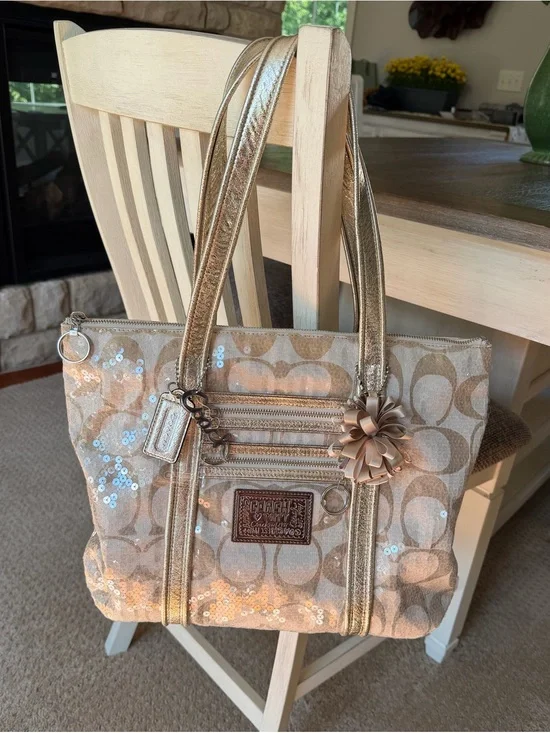 RARE Coach Poppy Gold Sequin Glam Tote 14536 Y2K Vintage McBling