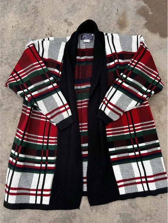 Vintage JJ Browne Womens XL Open Front  Long Sweater Cardigan Christmas Holiday
