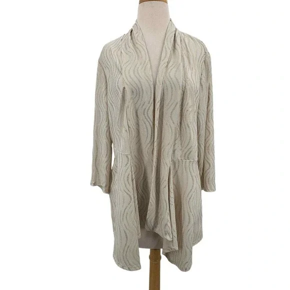 Chico's Travelers Womens Open Front Cardigan/Jacket Cream‎ Golden Waves Size 2/L