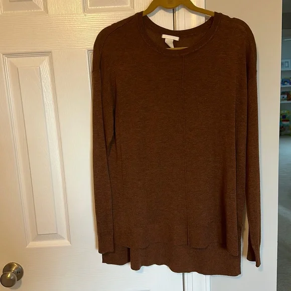 H&M Warm Chocolate Brown Lightweight Crew Neck Knit Sweater Size S