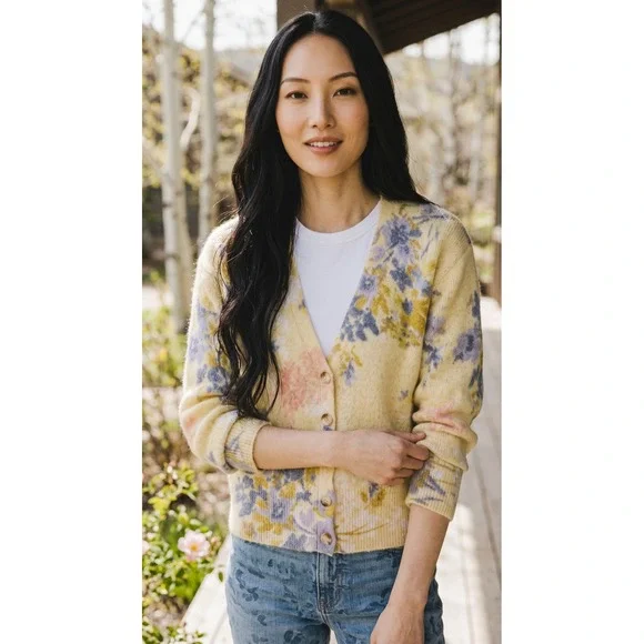 Sundance Floral Cardigan V-Neck Button Front XS Cottagecore Romantic Soft girl