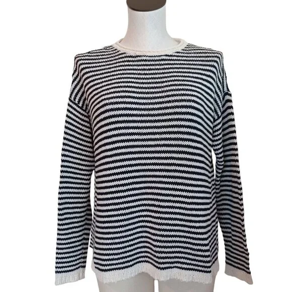 Eileen Fisher Sweater Black White Stripes Size Petite Medium‎