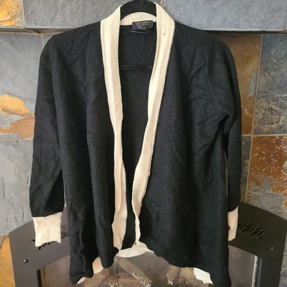 Charter Club Luxury Cashmere Cardigan Black and Cream Size XS