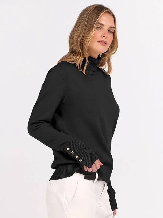torrid Black Button-Cuff Turtleneck Sweater