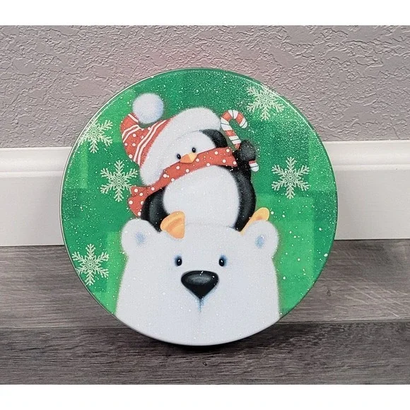 Penguin/Polar Bear Winter/Holiday Tin - Empty 6 1/2 inch (Simply Shelly Inc)
