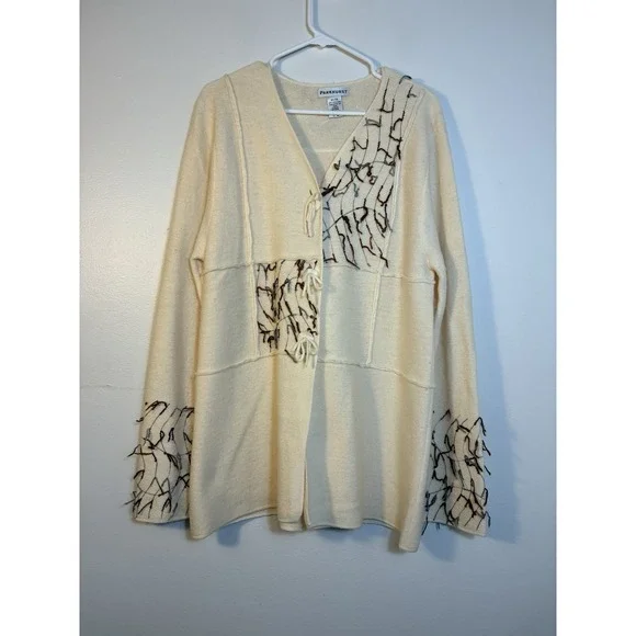 Parkhurst Women's Cardigan 100% Wool‎ Sz XL Ivory Boho Lagenlook Button Up Vintg