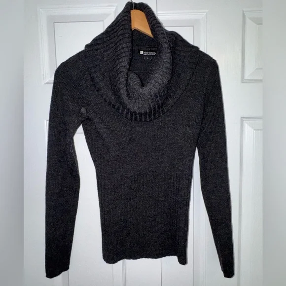 Valerie Bertinelli 100% Merino Wool Ribbed Cowl Neck Sweater Gray Size M