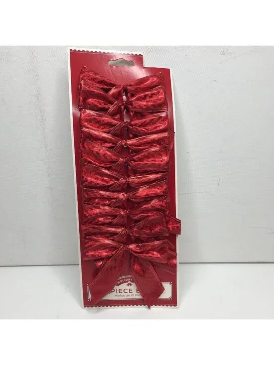10 Red Wire Edge Shimmer Christmas Gift Bow Indoor Outdoor Wreath Package