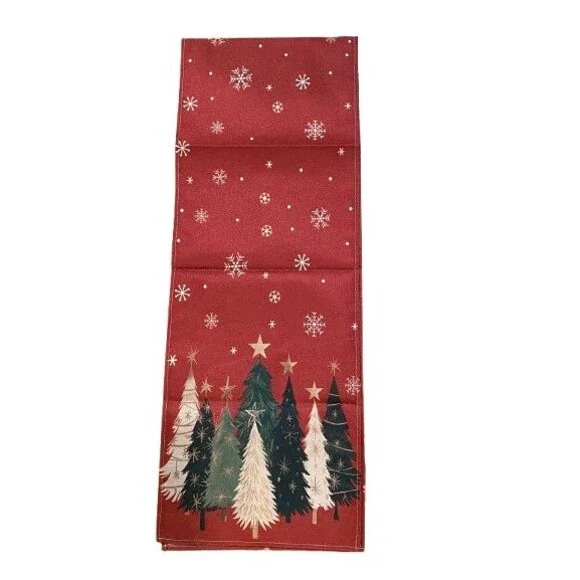 Christmas Table Runner 13x72in Woven Polyester Christmas Trees Snowflakes