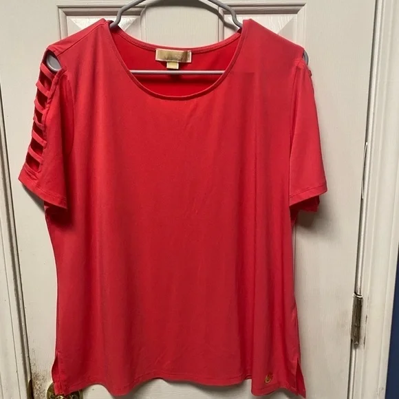 Michael Kors Red Cut Out Crew Neck Short Sleeve Blouse XL