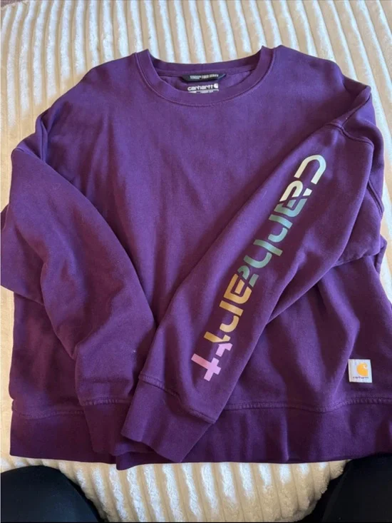Carhartt Purple Crewneck Sweatshirt with Multicolor Sleeve Logo