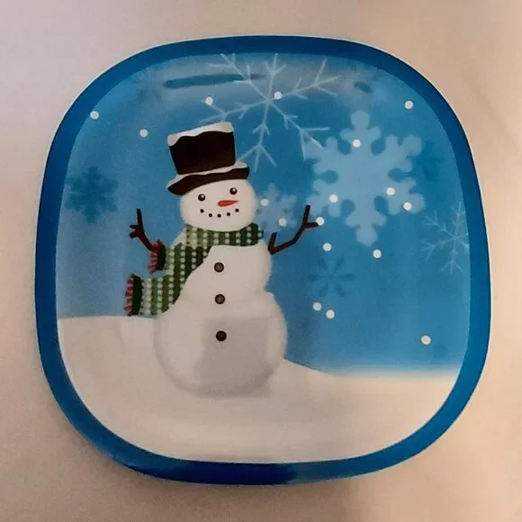 Snowman Christmas Blue Serving Tray for the Holidays Plastic 10 1/2
