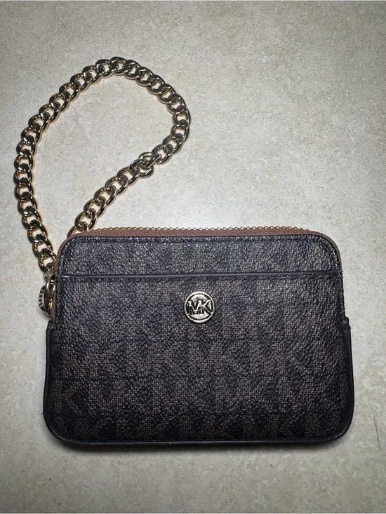Michael Kors Jet Set Brown MK Logo Chain Wristlet Pre -loved