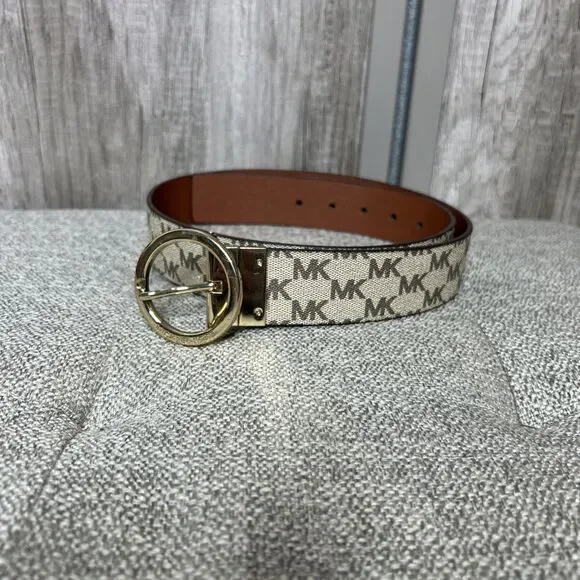 Michael Kors Logo Belt Round Gold Buckle