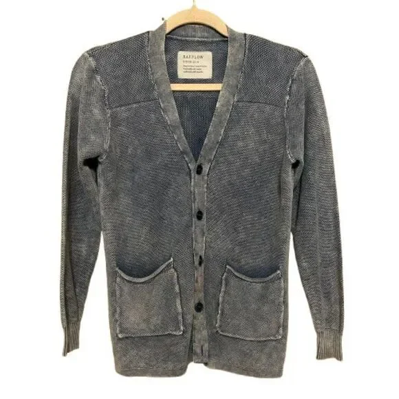 Bayflow Linen Blend Cardigan Sweaters Size 2 US Small Blue Vintage Wash Pockets