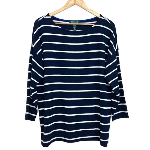 LAUREN RALPH LAUREN Striped Tunic Sweater 1X Blue