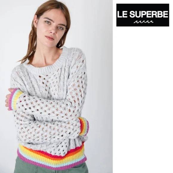 Le Superbe Silver Lining Rainbow Cuff Cashmere Blend Sweater
