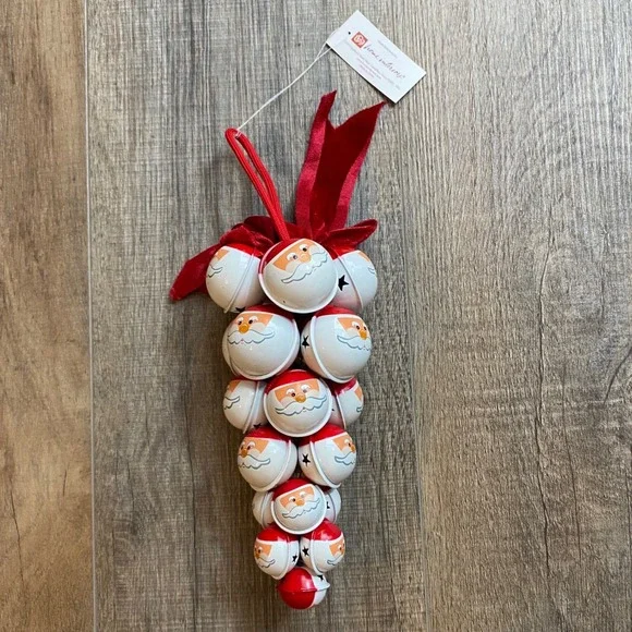 Home Interiors Santa Jingle Bell Door Ornament Red Velvet Bow V-13820 Christmas