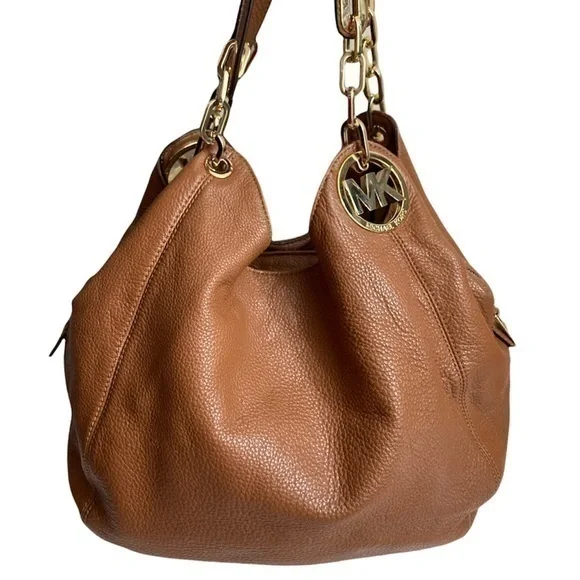 Michael kors brown leather logo shoulder bag