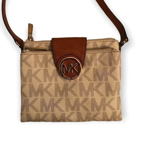 Michael kors white gold crossbody bag