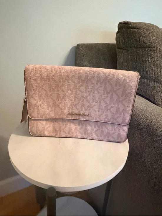 Michael Kors Blush Pink Logo-Print Crossbody Clutch